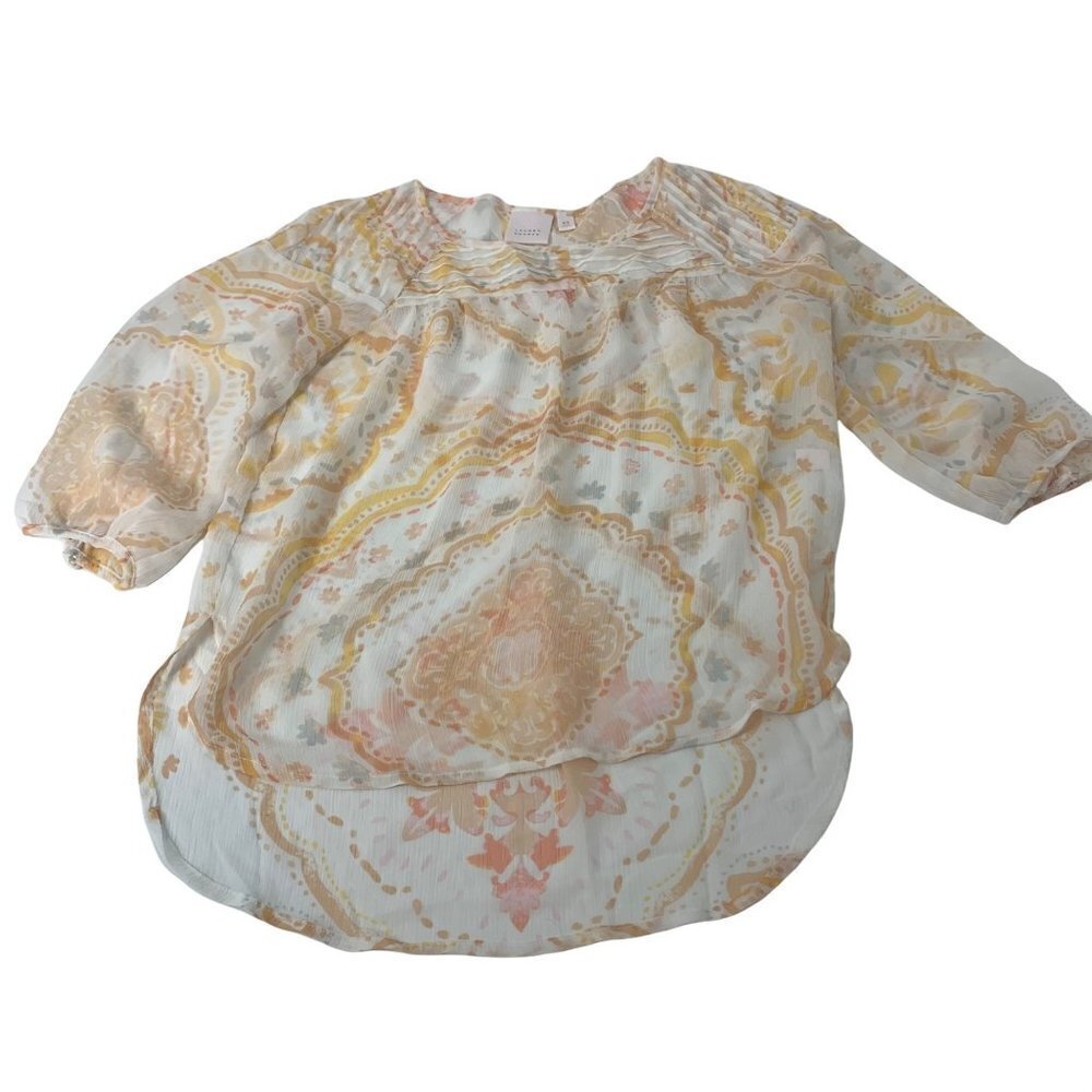 * Lauren Conrad Floral Blouse 3/4 length Sleeve Size XS Sheer Top